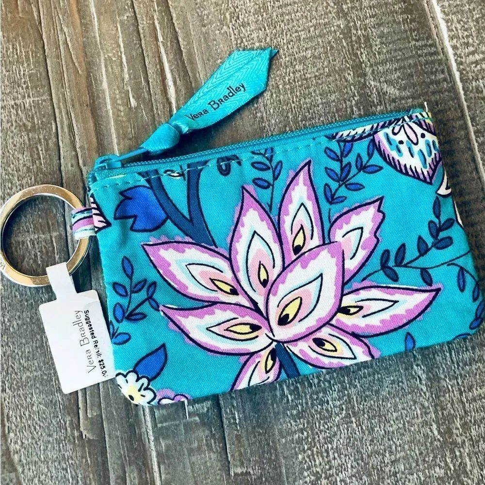 NWT Vera Bradley Peacock Garden Teal Paisley Zip ID Holder Pouch